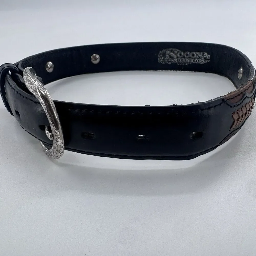 Nocona Kids Western Leather Belt Size 20 Brown Black Tooled Concho Rodeo 4411202